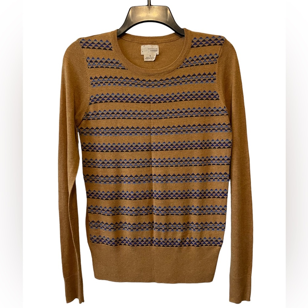 Urban Outfitters Coincidence & Chance Sweater Camel w/ Blue Tribal Design Small